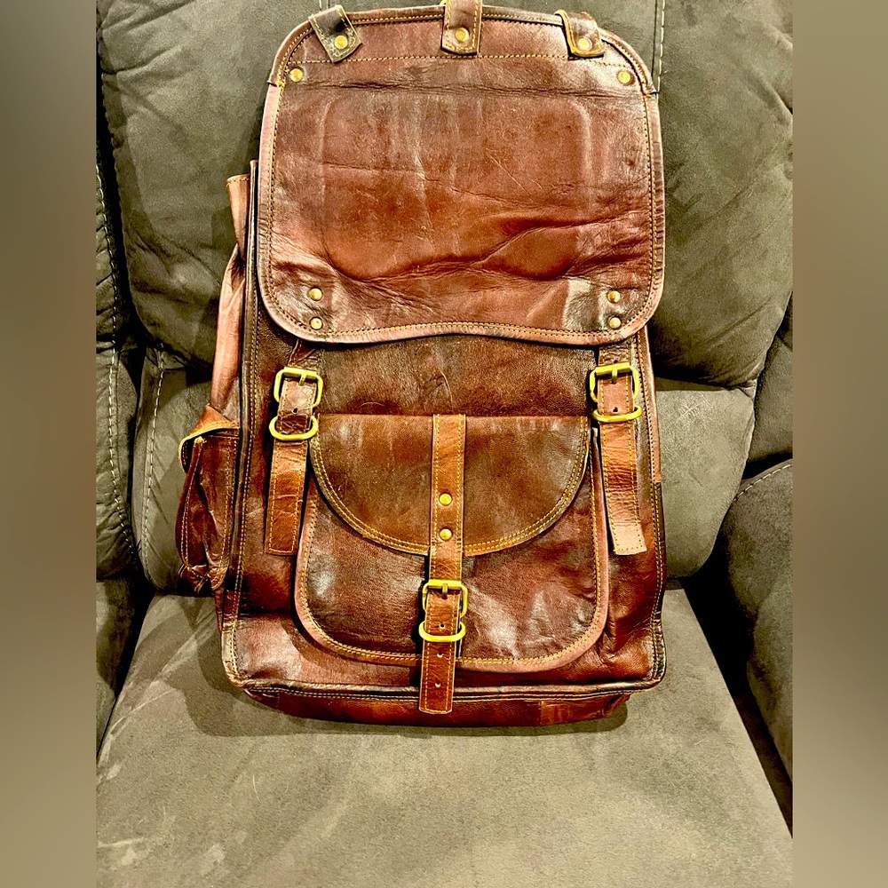 Brown leather back pack